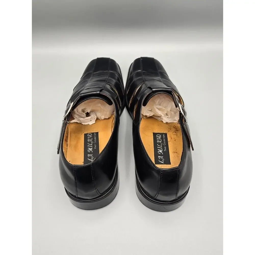 La Milano Italy Collection Mens Black Leather Fisherman Sandals Dress Shoes
